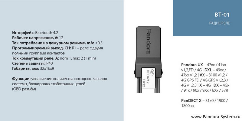 Совместимость Pandora BT-01